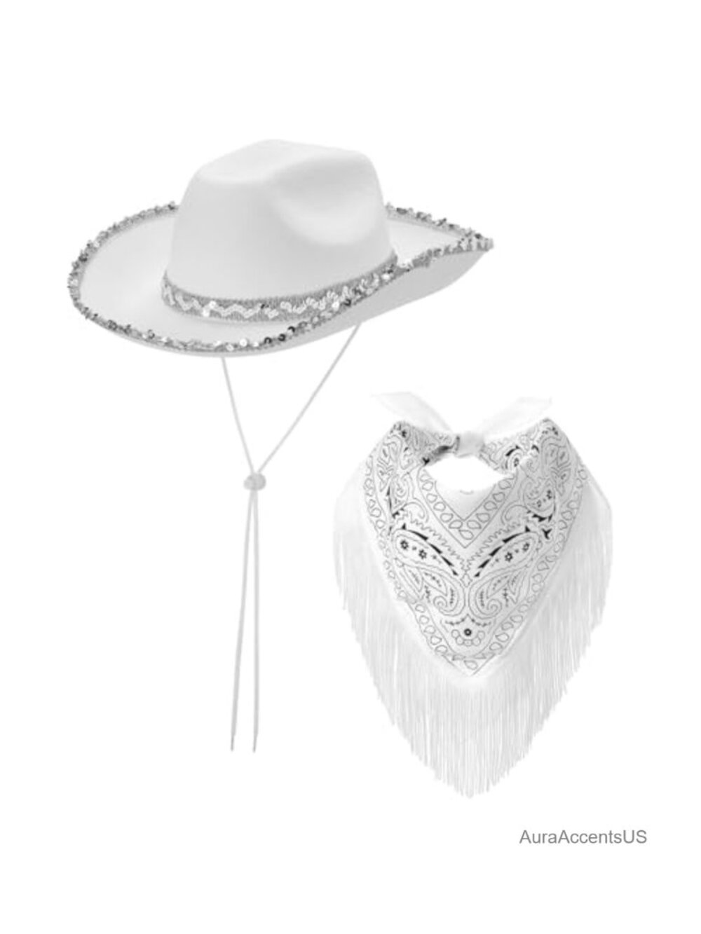 Western Cowboy Hat & Bandana Set Non-Woven Cloth Wide Brim Cosplay Dress Up